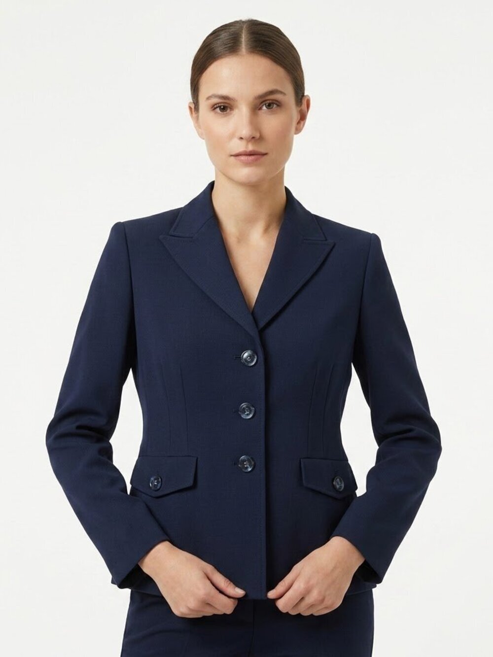 Kasper Blazer Size 10P Petite Navy Blue Button Flap Pockets 3 Button Lined